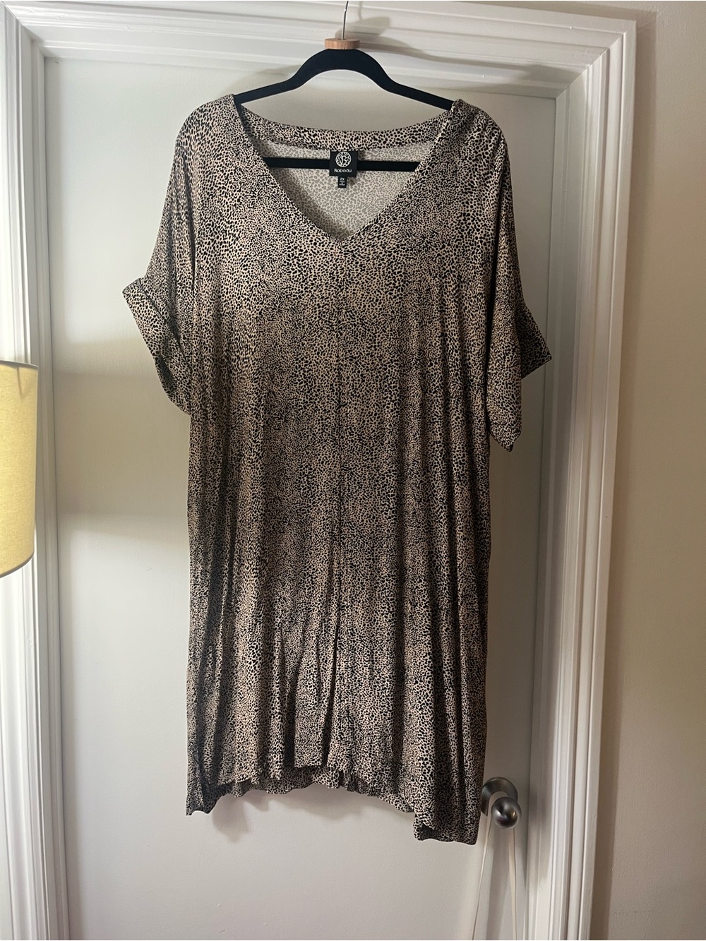 bobeau Taupe and Black Printed V-Neck Tunic